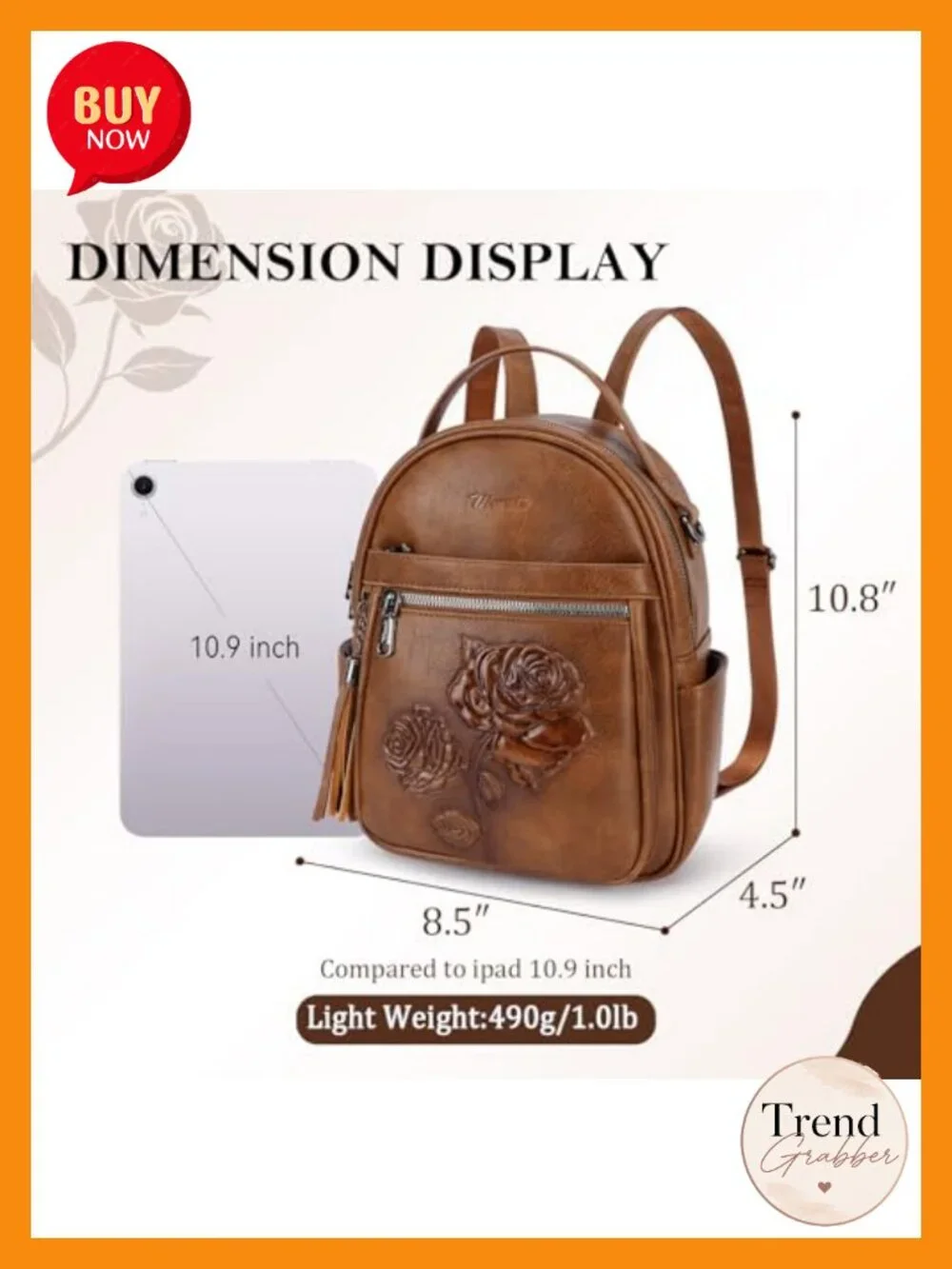 Vegan Leather Mini Backpack Purse for Women - Cute Floral Small Travel Daypack